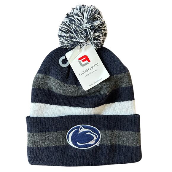 Penn State Nittany Lions Logo Fit Unisex Winter Beanie Hat - Navy/Gray/White NWT - Picture 1 of 6